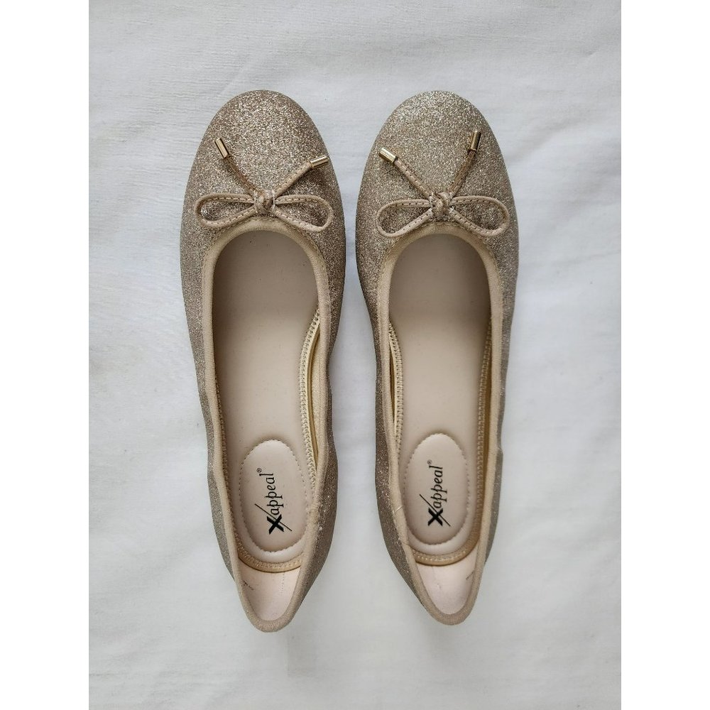 Xappeal Women's Gold TINE Classic Round Toe Bow Ballet Flat Shoes Size 10M - Picture 5 of 16